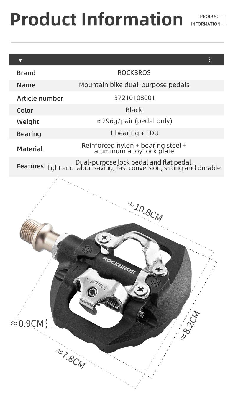 ROCKBROS SPD Dual-Purpose Bike Pedals - Compatible with Shimano MTB/Road - ROCKBROSUSA