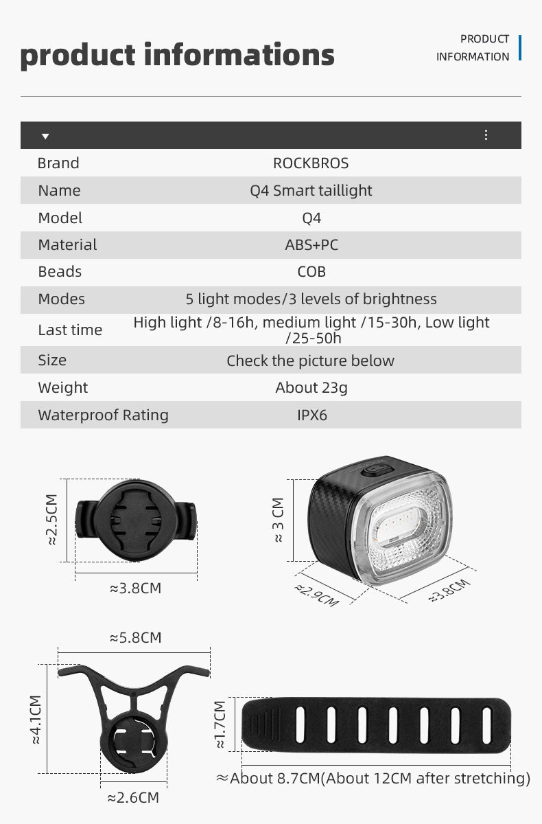 ROCKBROS Smart Bike Brake & Tail Light Q4 - ROCKBROSUSA