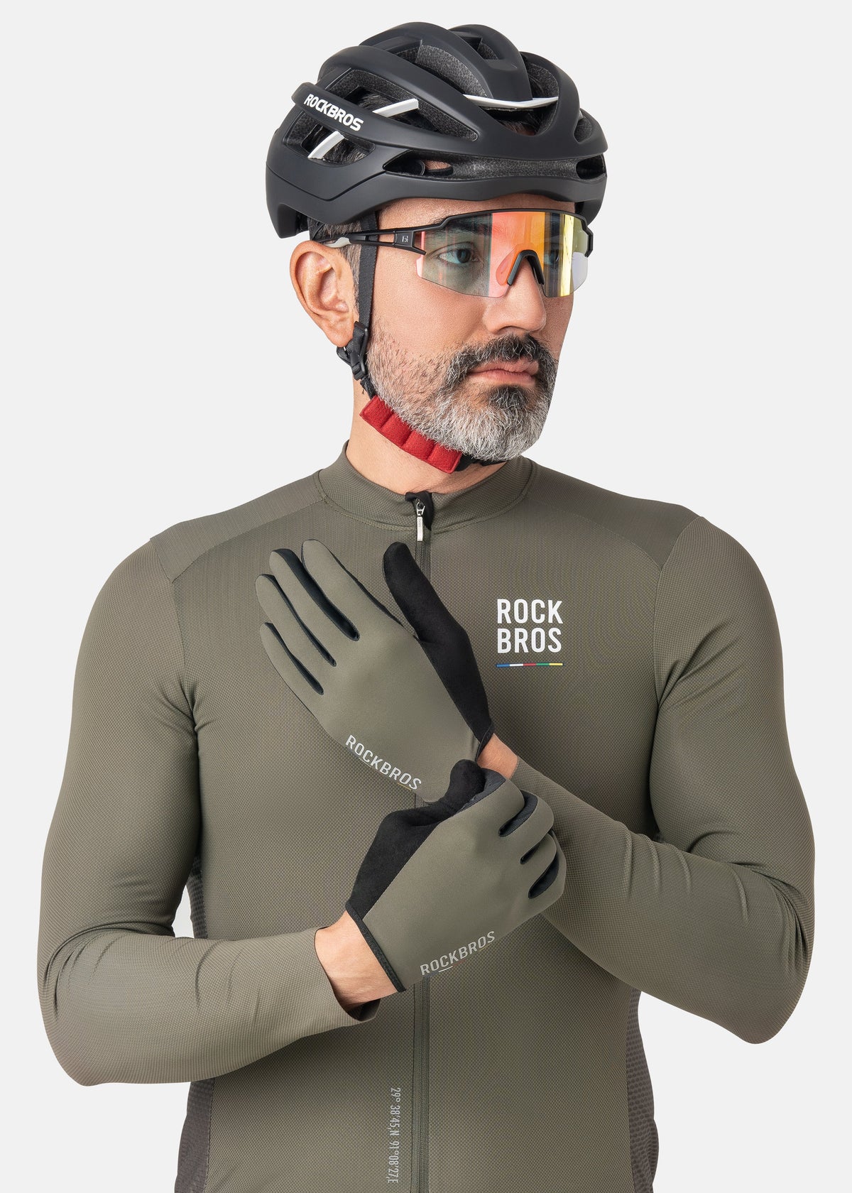 ROCKBROS Road-to-Sky Fine Sheepskin Full Finger Gloves #Color_Dark Green