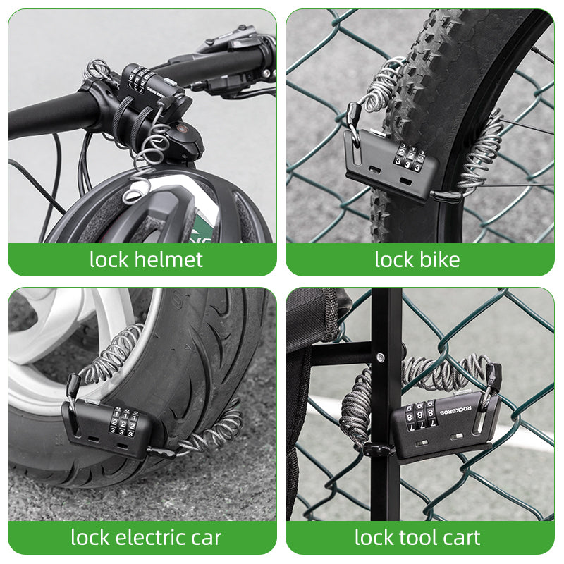 ROCKBROS 1.5M Portable Bicycle Cable Lock - Combination Helmet Lock - ROCKBROSUSA