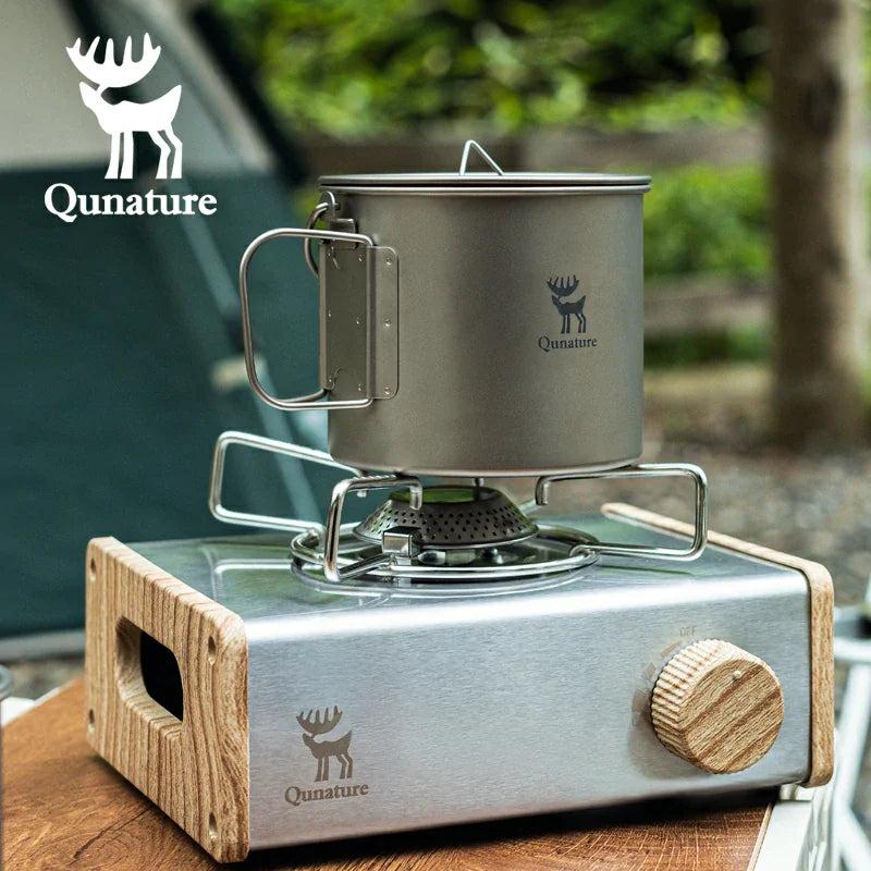 Vaso de camping de titanio puro Qunature de 1100 ml con asa plegable y peso ligero
