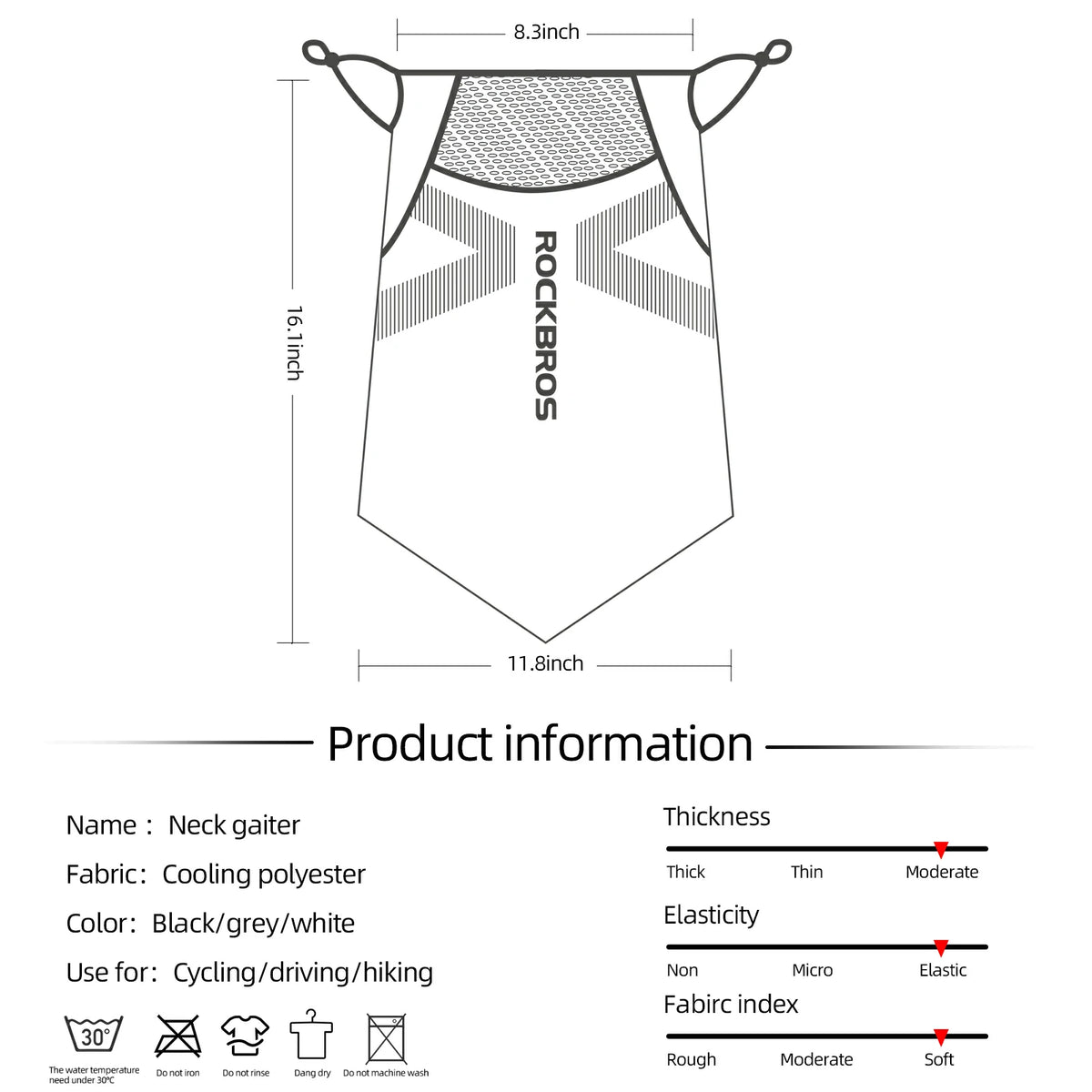 ROCKBROS Bandana refrescante para el cuello con orejeras – Cubrebocas de verano transpirable para ciclismo y pesca