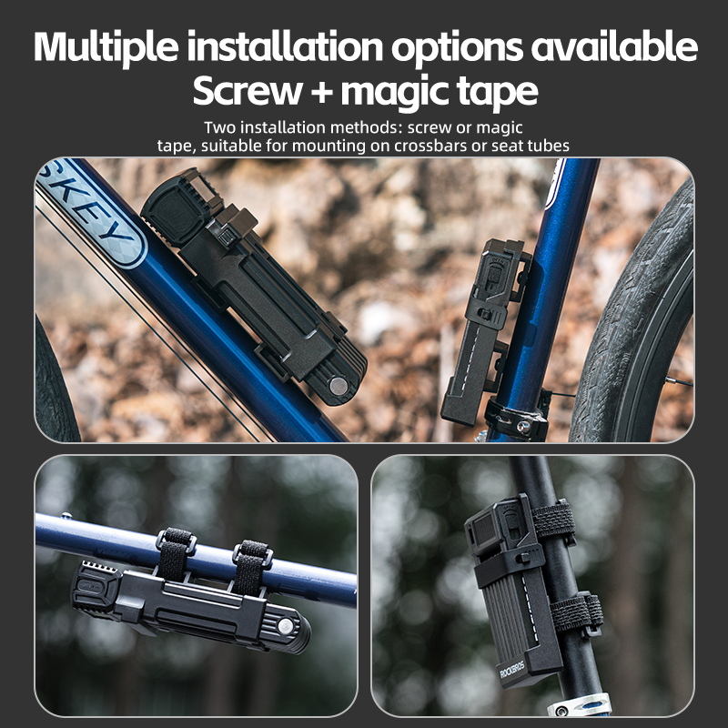 ROCKBROS MTB Road Bike Lock Key Folding Lock E-Bike Motorcycle Steel Lock Portable Antirust Anti-theft - ROCKBROSUSA