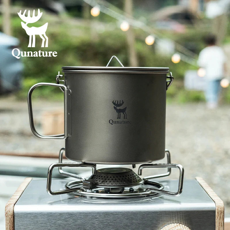 Vaso de camping de titanio puro Qunature de 1100 ml con asa plegable y peso ligero