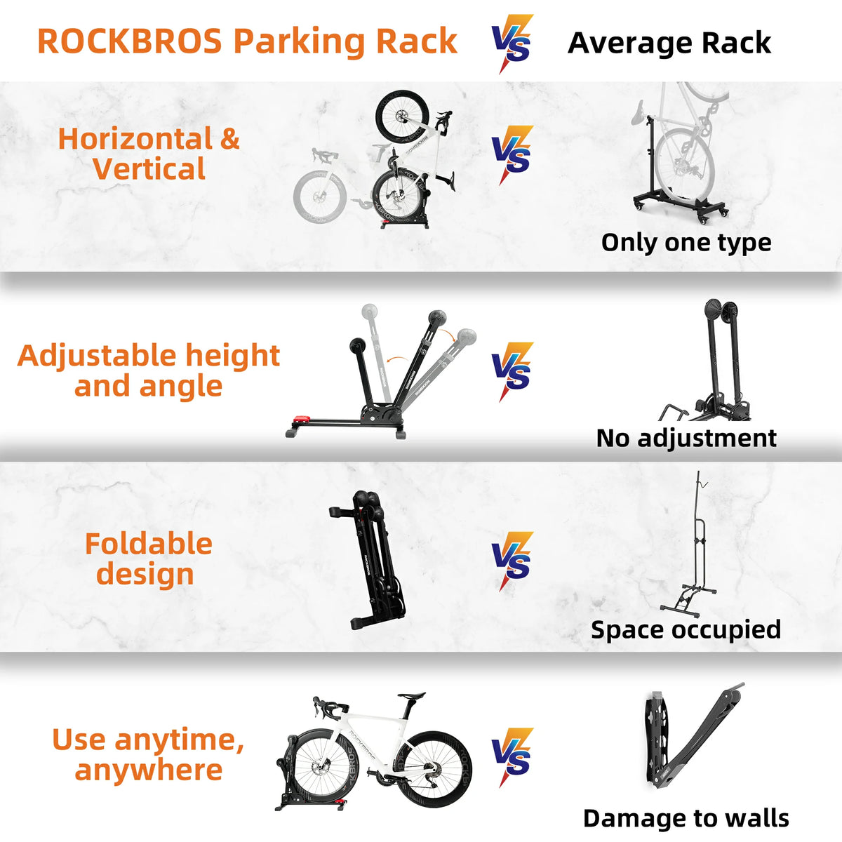 Soporte ajustable para bicicletas 2 en 1, plegable, de suelo, vertical, de acero al carbono resistente para ruedas de 24"-27.5"