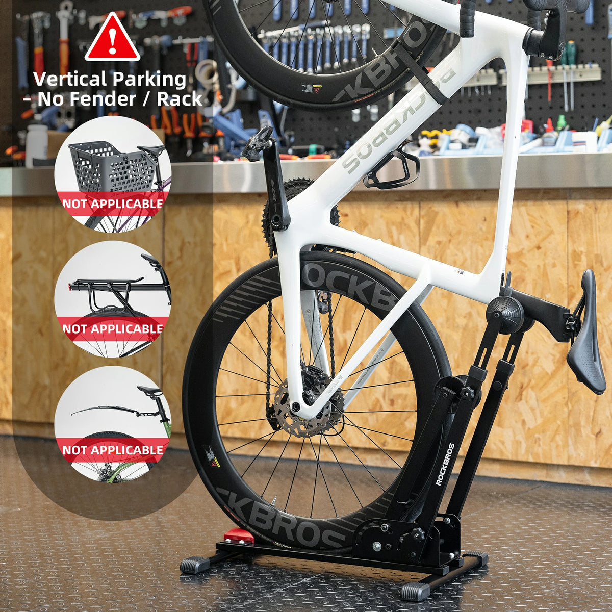 Soporte ajustable para bicicletas 2 en 1, plegable, de suelo, vertical, de acero al carbono resistente para ruedas de 24"-27.5"