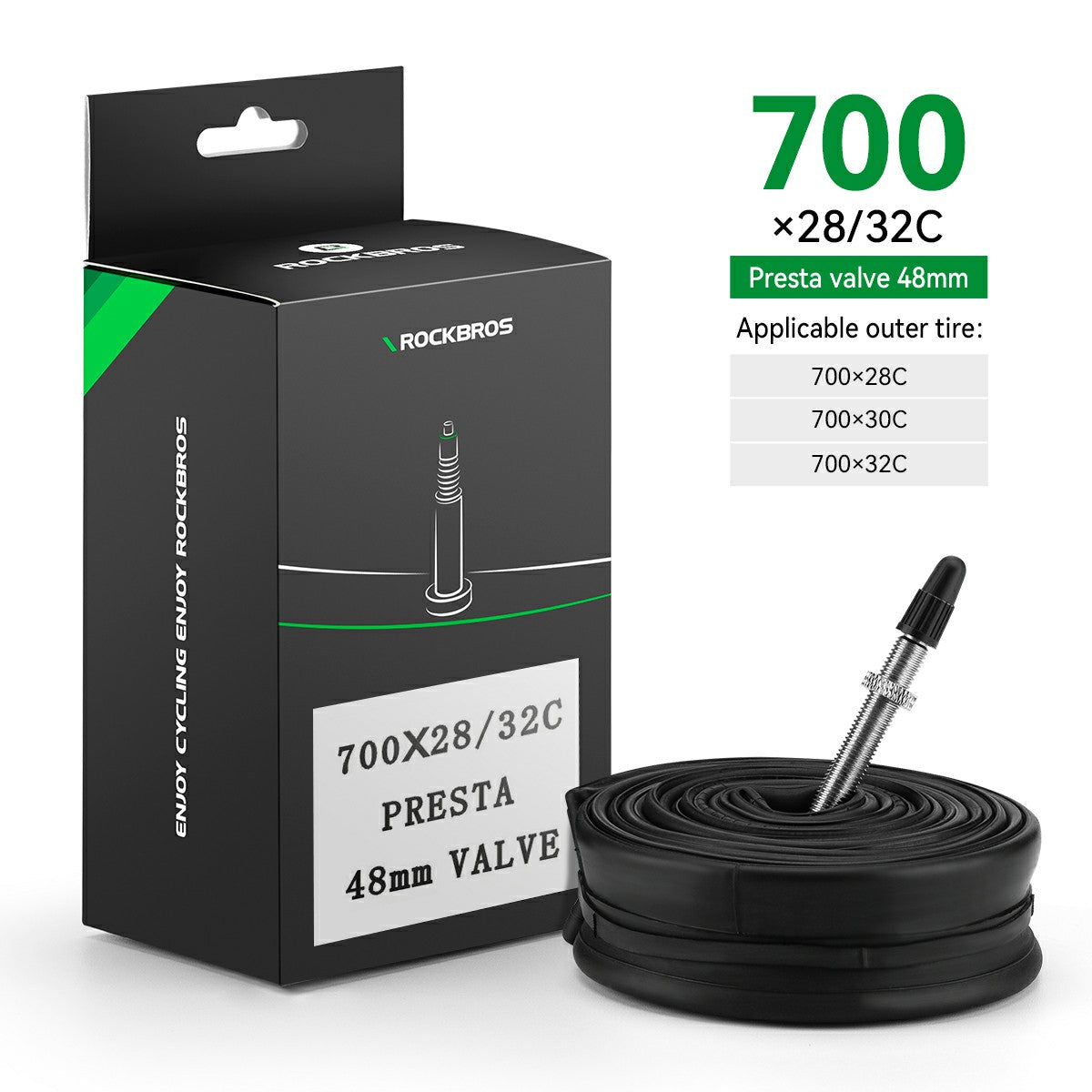 ROCKBROS 700X23/25/28/35C Road Bike Inner Tube 48mm Presta/Schrader Valve High Self Sealing Butyl Rubber - ROCKBROS