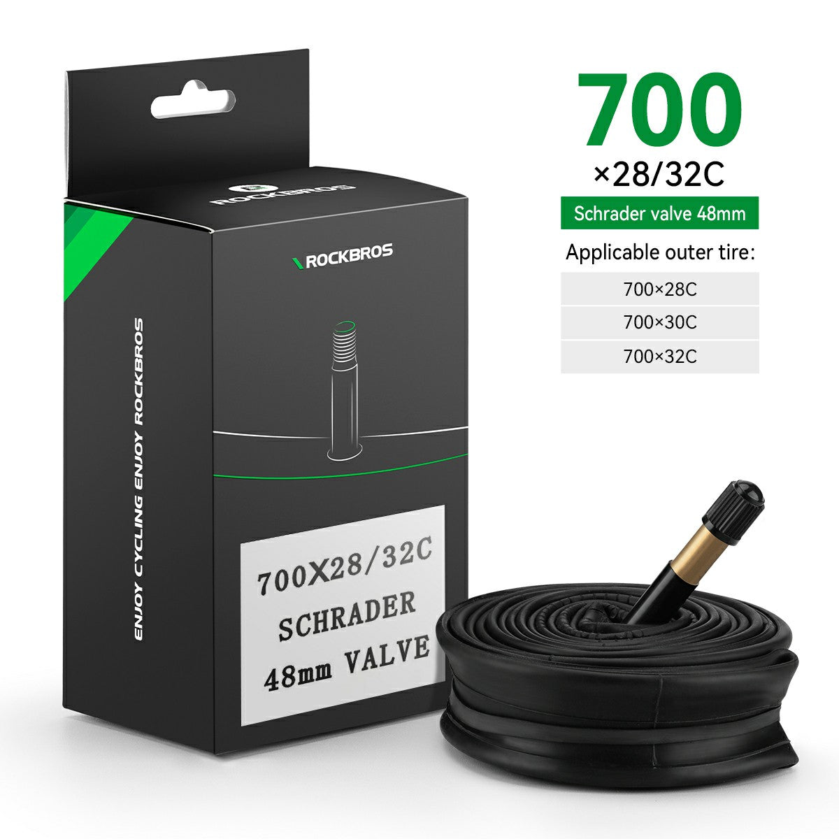 ROCKBROS 700X23/25/28/35C Road Bike Inner Tube 48mm Presta/Schrader Valve High Self Sealing Butyl Rubber - ROCKBROS