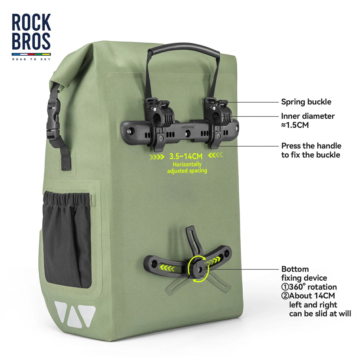 TL-153 25L Seamless 100% Waterproof Bike Panniers Rear Rack Bicycle Bag ROAD TO SKY