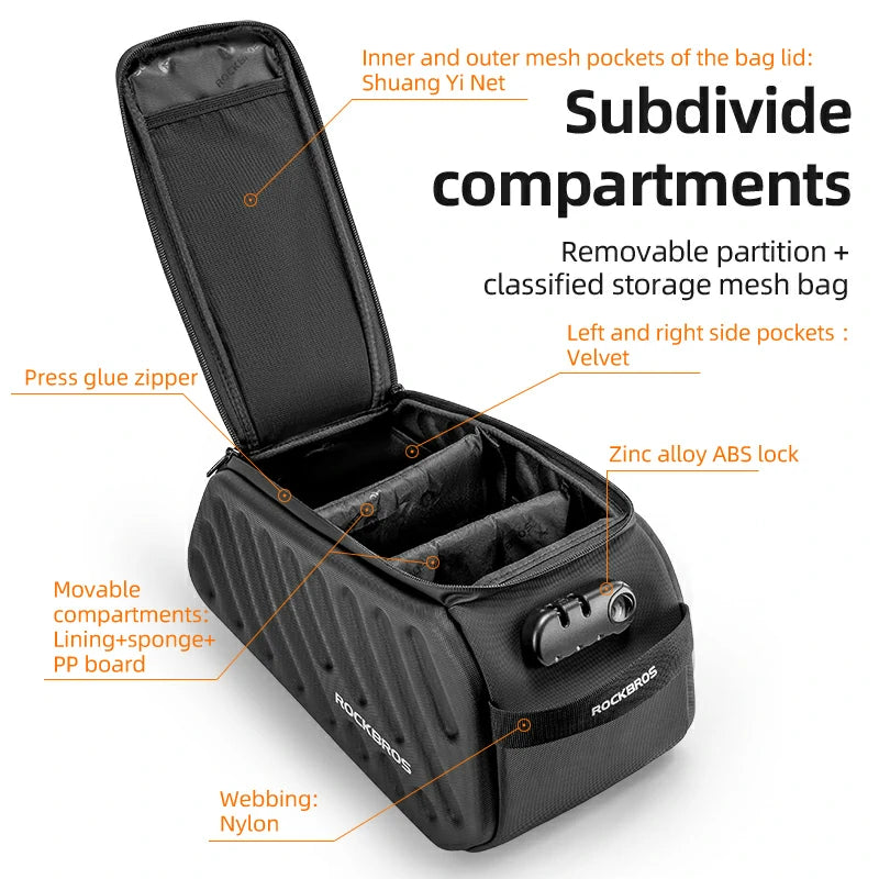 ROCKBROS Hard Shell EVA Bike Rack Bags Waterproof with Lock 7.5L