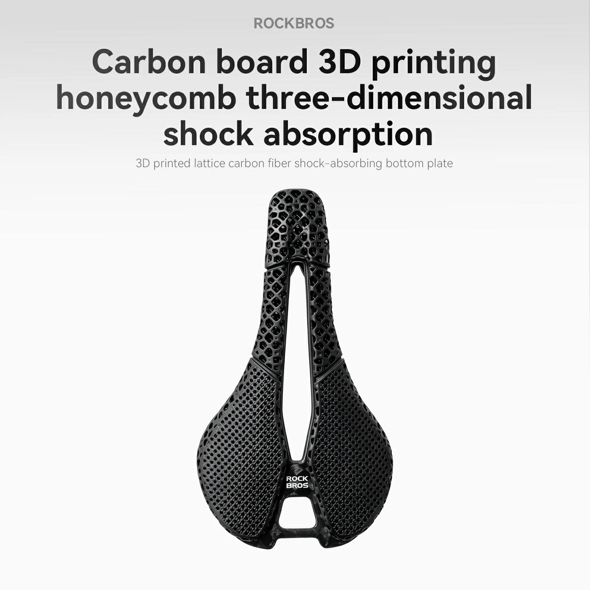 Carbon fiber bicycle seat with 3D printing honeycomb structure on a white background, featuring the brand 'RockBros'.