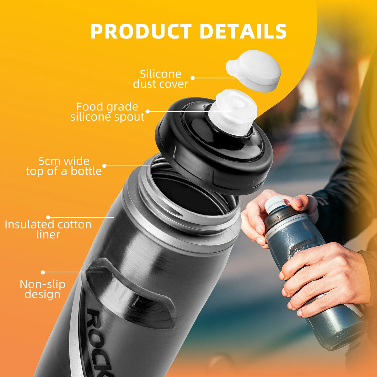 ROCKBROS 21OZ Insulated Bike Water Bottle