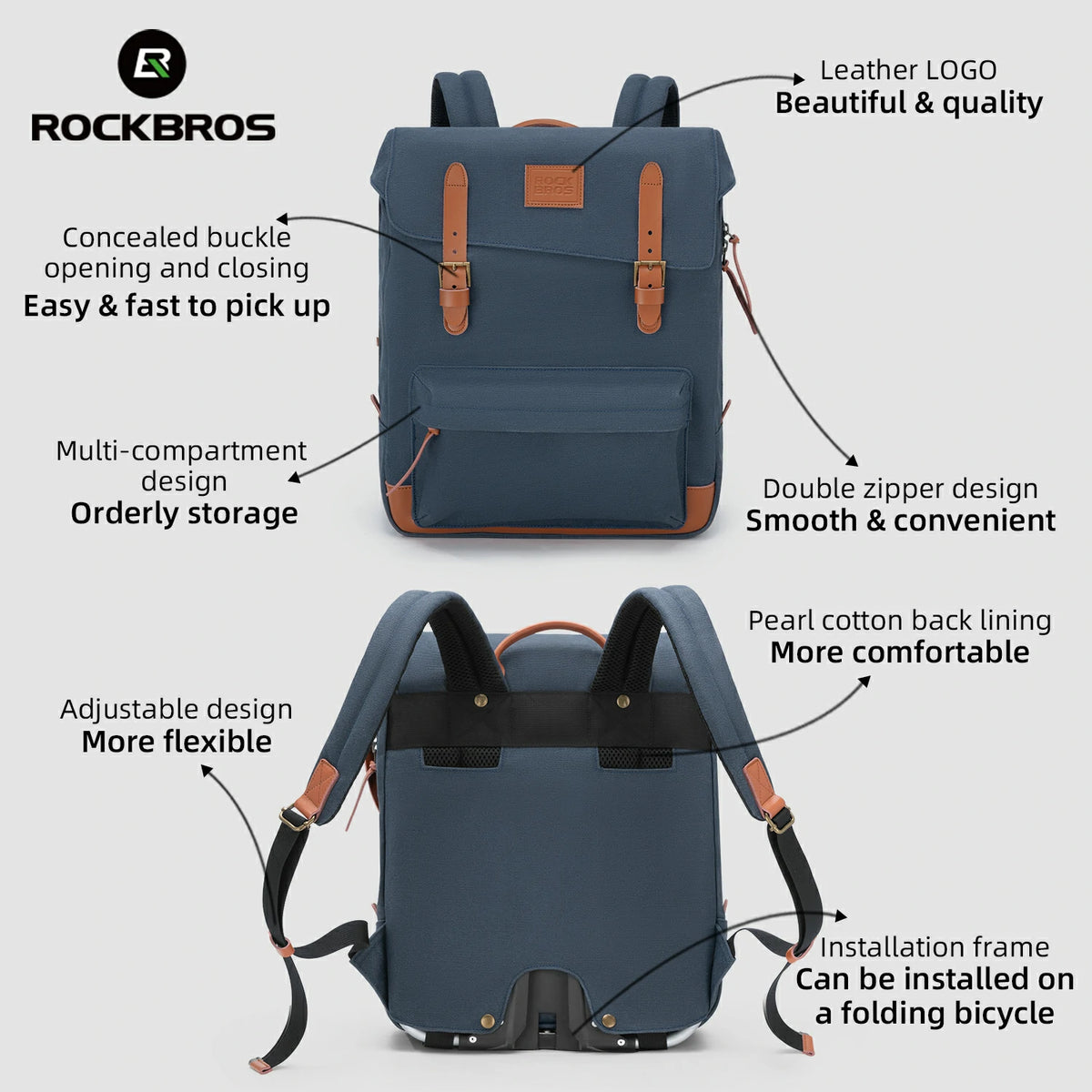 ROCKBROS Fashion Vintage Folding Bike Backpack