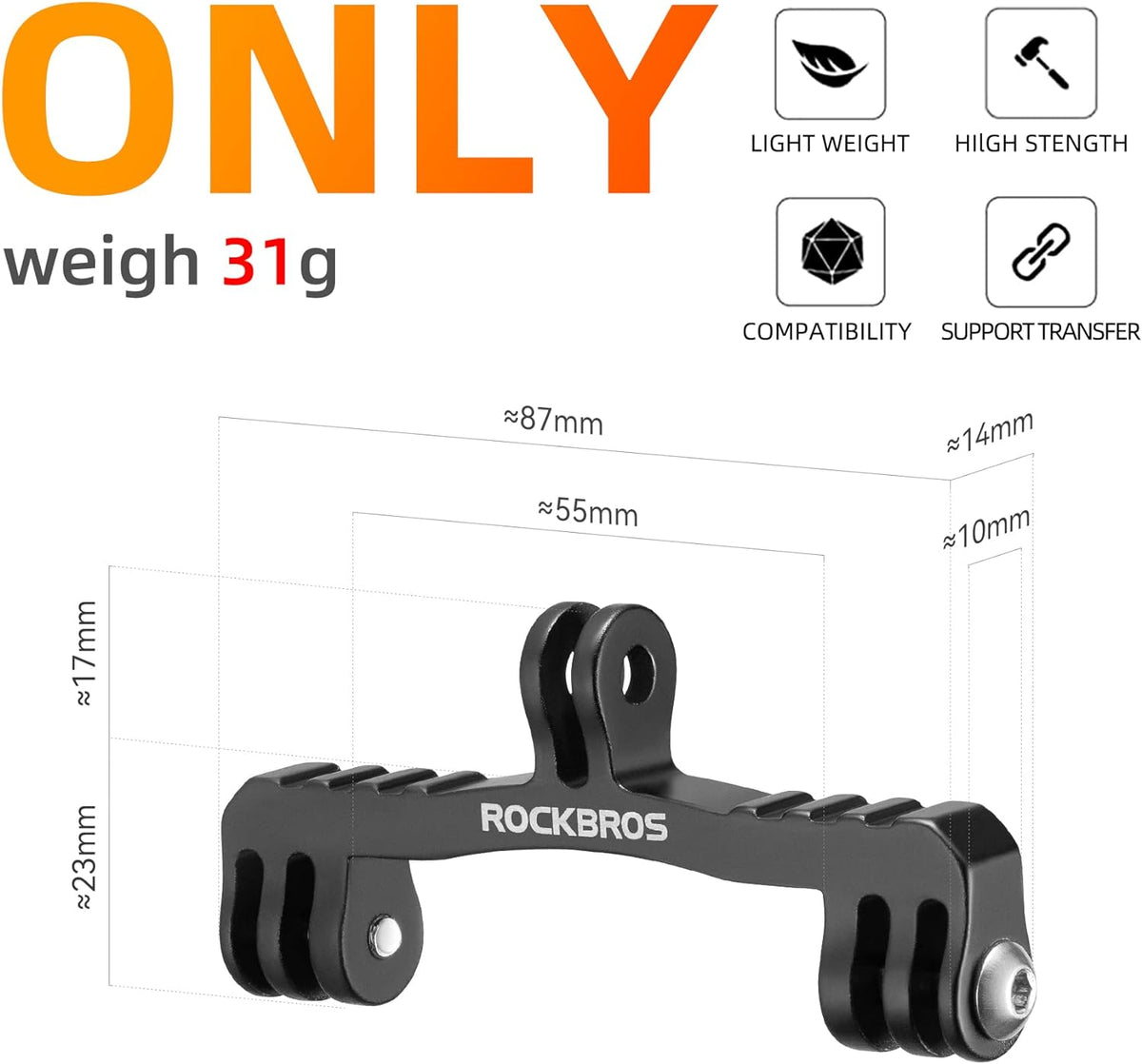 ROCKBROS Out Front Bike Mount Cycling Computer Mount Bike Handlebar 1.25''/ 31.8mm - ROCKBROS