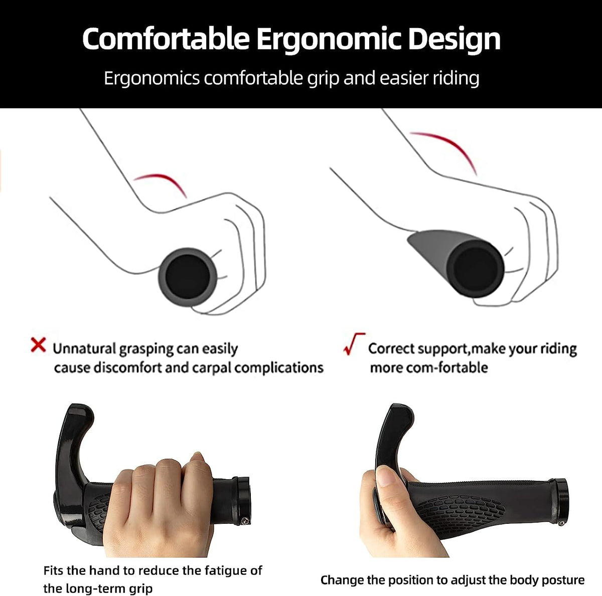 ROCKBROS Single Lock-on Bike Grips Ergonomic Non-Slip Rubber - ROCKBROSUSA
