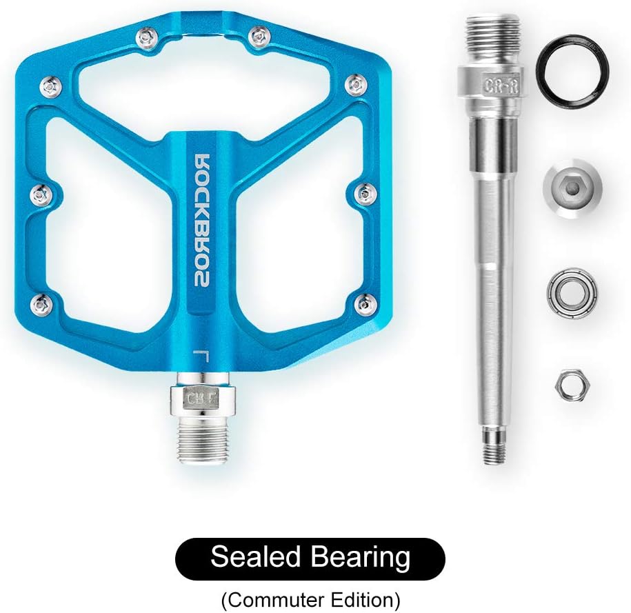 ROCKBROS Bike Pedals Lightweight Aluminum Platform 9/16'' Sealed Bearing - ROCKBROS #color_Blue