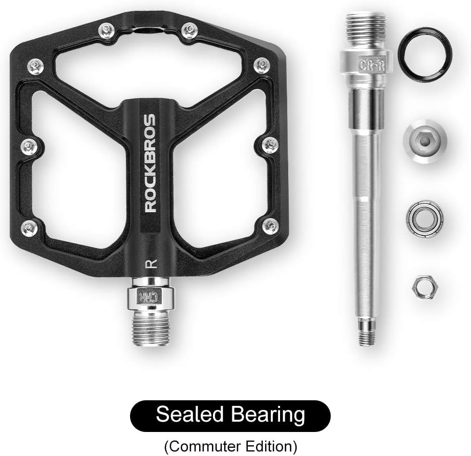ROCKBROS Bike Pedals Lightweight Aluminum Platform 9/16'' Sealed Bearing - ROCKBROS #color_Black