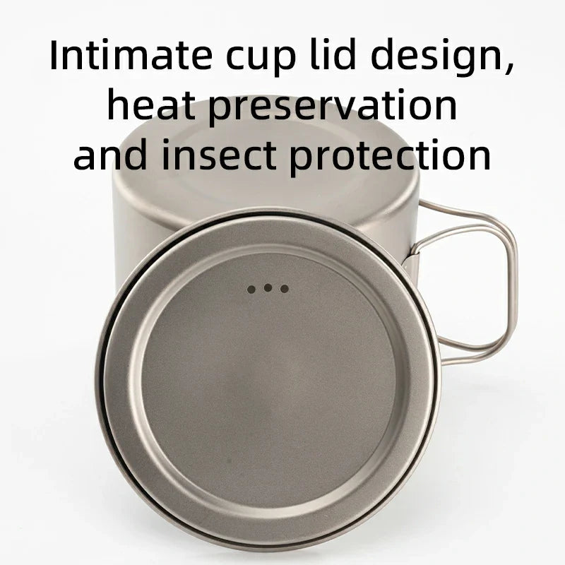 Vaso de camping de titanio puro Qunature de 1100 ml con asa plegable y peso ligero