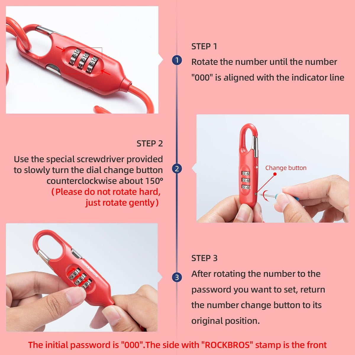 ROCKBROS Bike Lock Cable Combination Bicycle Lock - 6FT Long, Portable, Anti-Theft - ROCKBROS