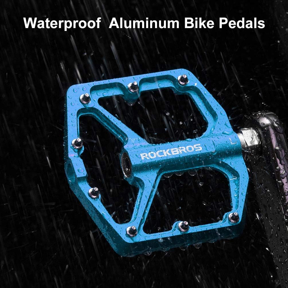 ROCKBROS Bike Pedals Lightweight Aluminum Platform 9/16'' Sealed Bearing - ROCKBROS #color_Blue