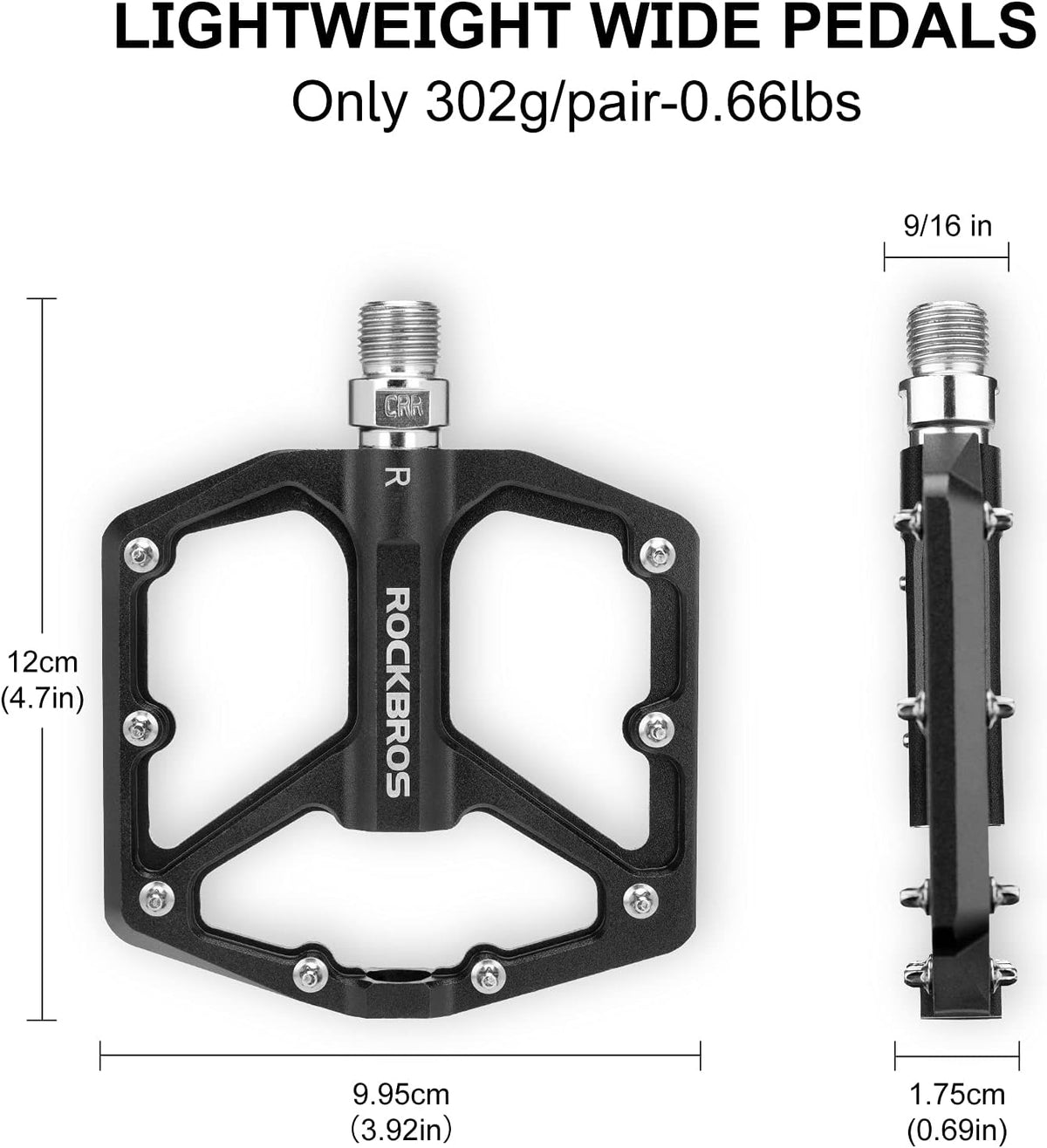 ROCKBROS Bike Pedals Lightweight Aluminum Platform 9/16'' Sealed Bearing - ROCKBROS #color_Black