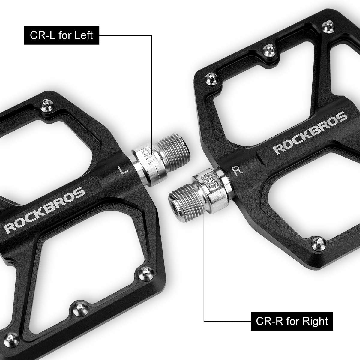 ROCKBROS Bike Pedals Lightweight Aluminum Platform 9/16'' Sealed Bearing - ROCKBROS #color_Black