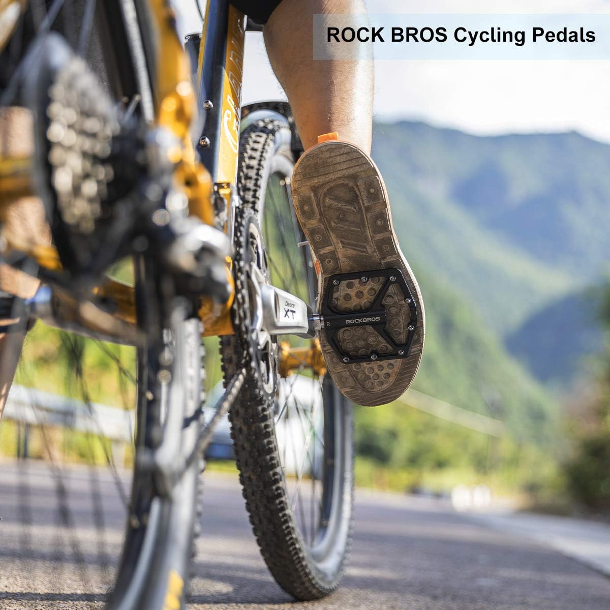 ROCKBROS Bike Pedals Lightweight Aluminum Platform 9/16'' Sealed Bearing - ROCKBROS #color_Black