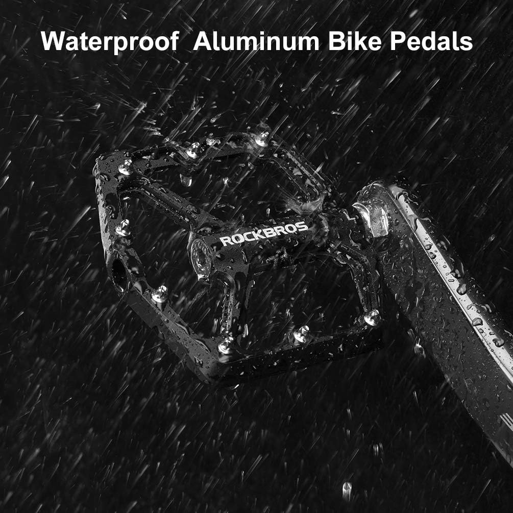 ROCKBROS Bike Pedals Lightweight Aluminum Platform 9/16'' Sealed Bearing - ROCKBROS #color_Black