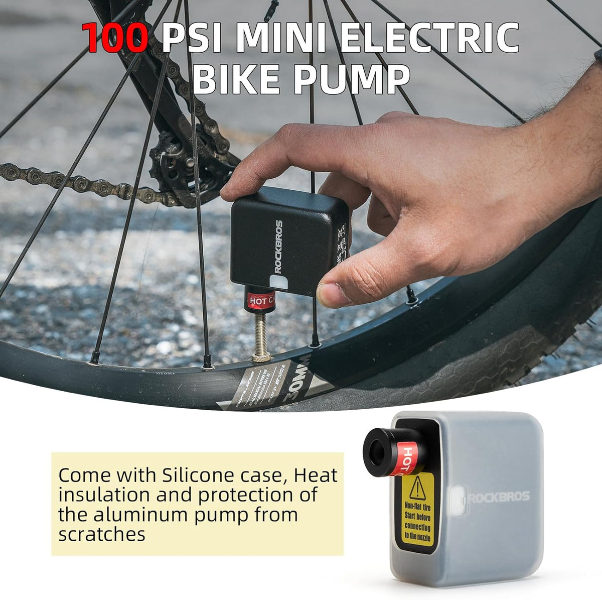 ROCKBROS AS1 Mini Electric Bike Tire Pump 100PSI