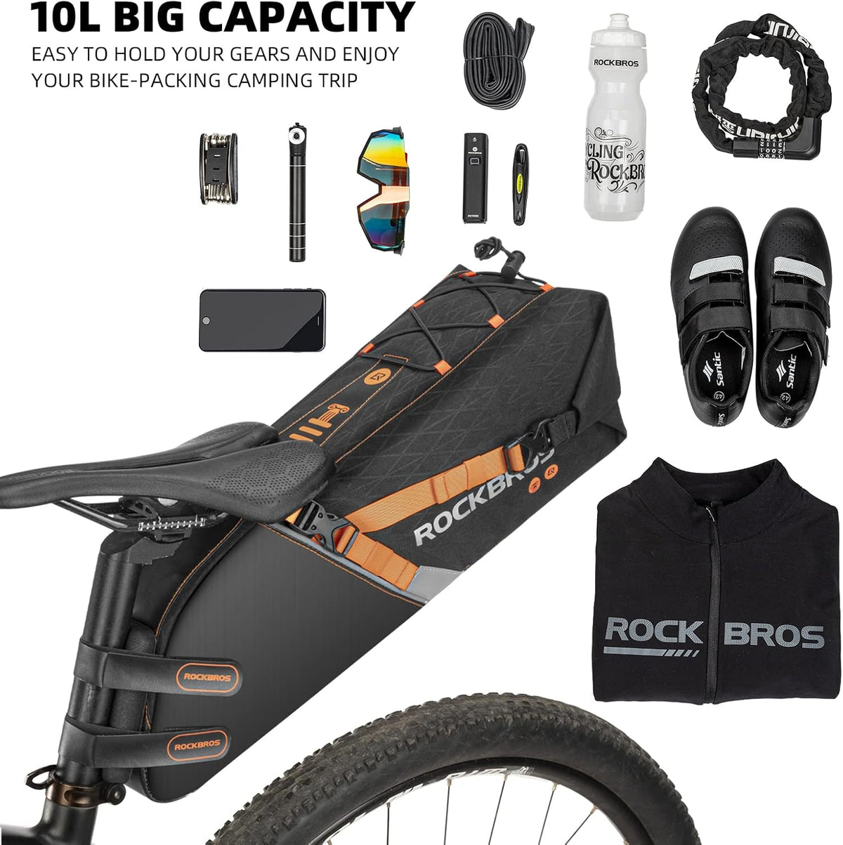 ROCKBROS 10L Waterproof Bike Saddle Bag Large Capacity Easy Install - ROCKBROS