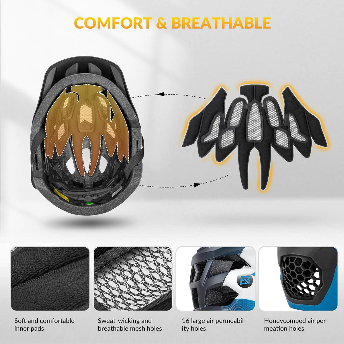 ROCKBROS Kids Full Face Bike Helmet Ages 5-14 Anti-Collision Detachable Chin - ROCKBROS