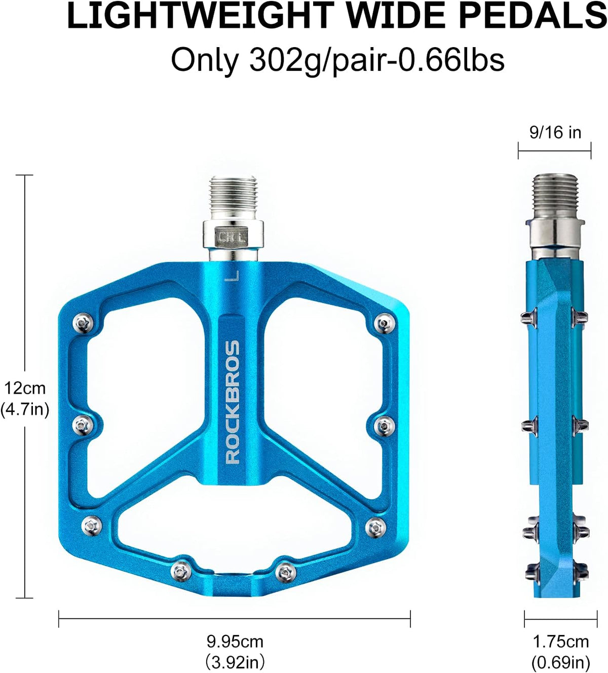 ROCKBROS Bike Pedals Lightweight Aluminum Platform 9/16'' Sealed Bearing - ROCKBROS #color_Blue