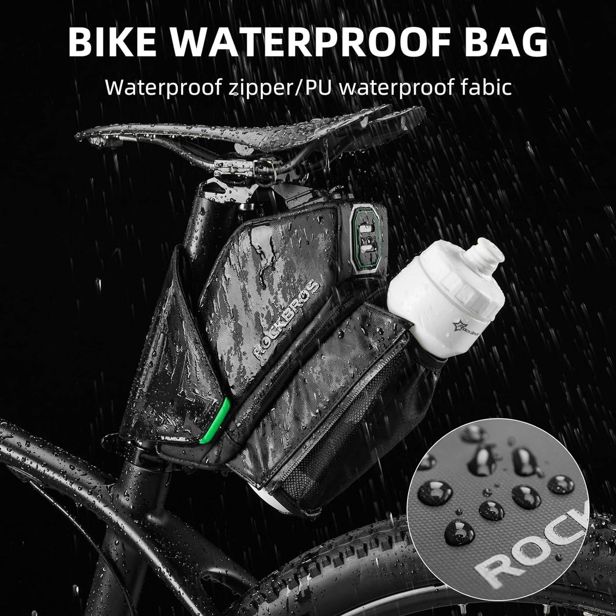 ROCKBROS Waterproof Bike Saddle Bag with Water Bottle Holder - ROCKBROS