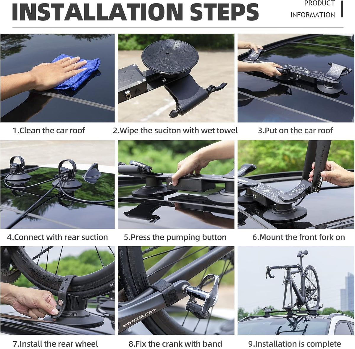 ROCKBROS Electric Suction Cup Bike Rack for 1-3 Bikes Safe Mount - ROCKBROS