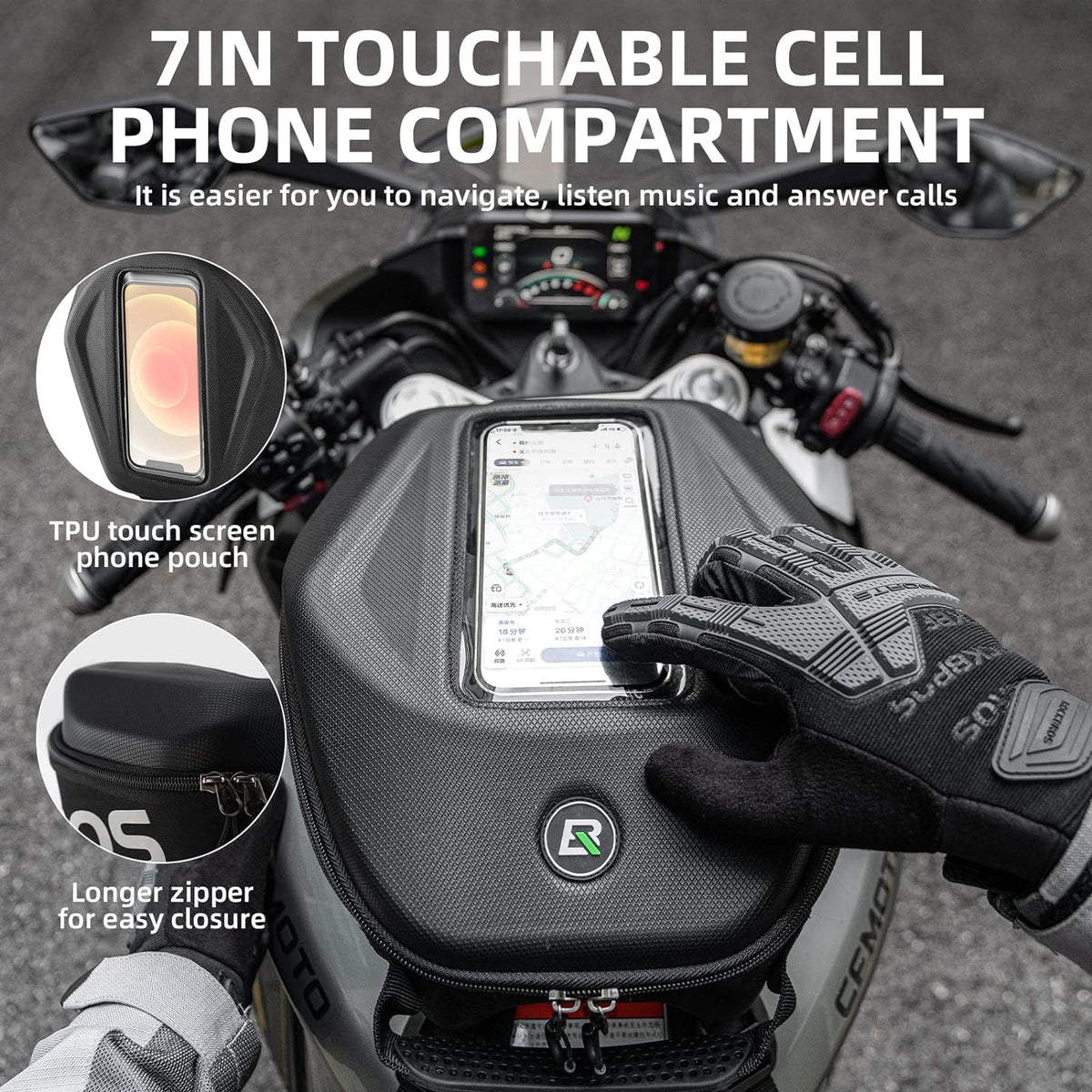 ROCKBROS 7L Waterproof Motorcycle Tank Bag Touchscreen Phone Pouch - ROCKBROS