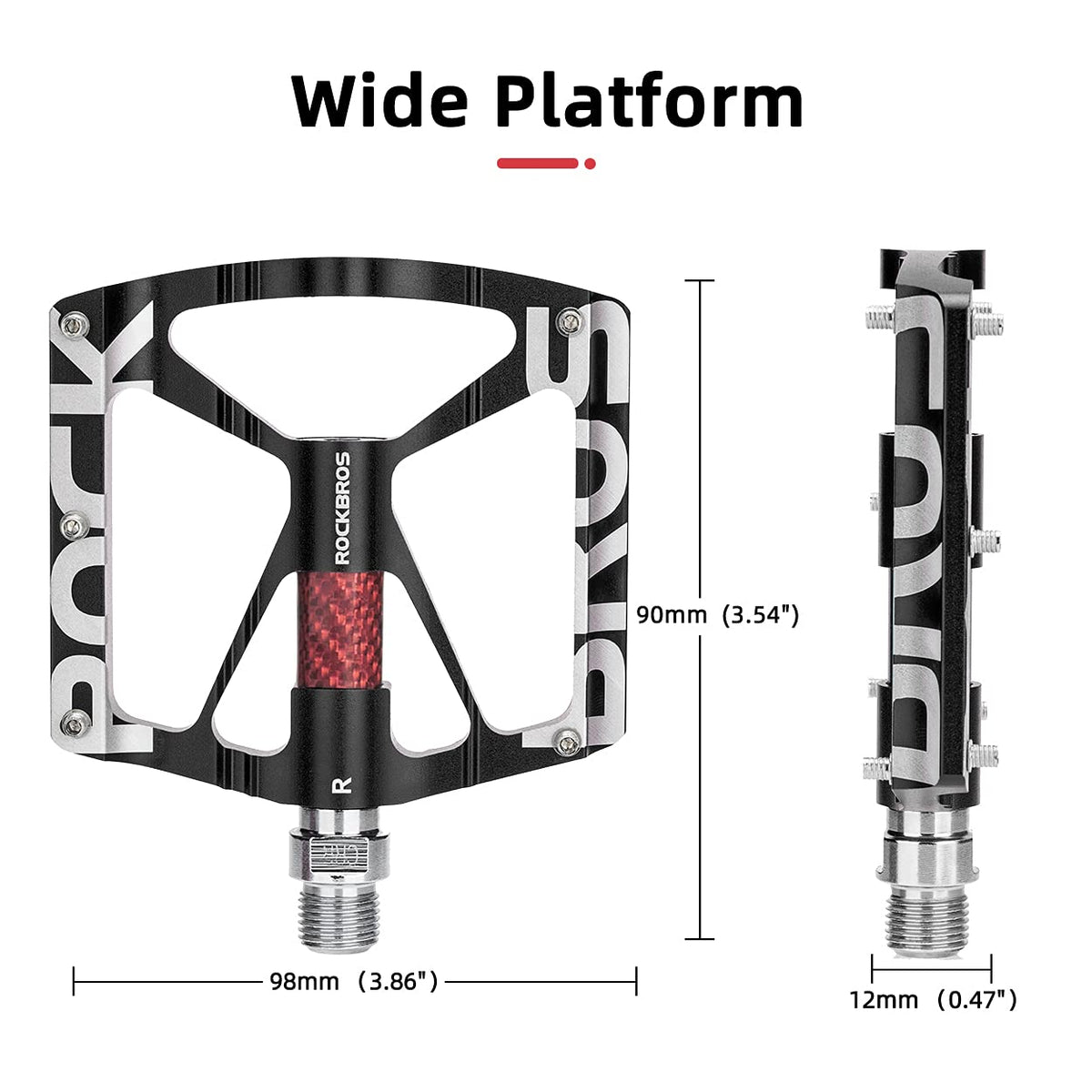 ROCKBROS Mountain Bike Pedals MTB BMX Pedals CNC Non-Slip Lightweight Aluminum Alloy Bicycle Pedals 9/16" - ROCKBROS