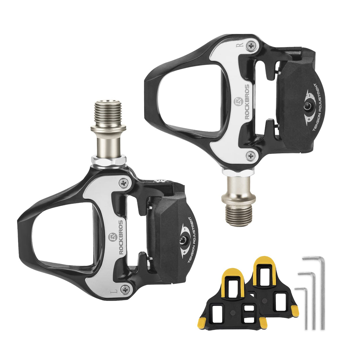 ROCKBROS Lightweight Clipless Pedals with Cleats Compatible with SPD-SL - ROCKBROS #color_Black-alloy body