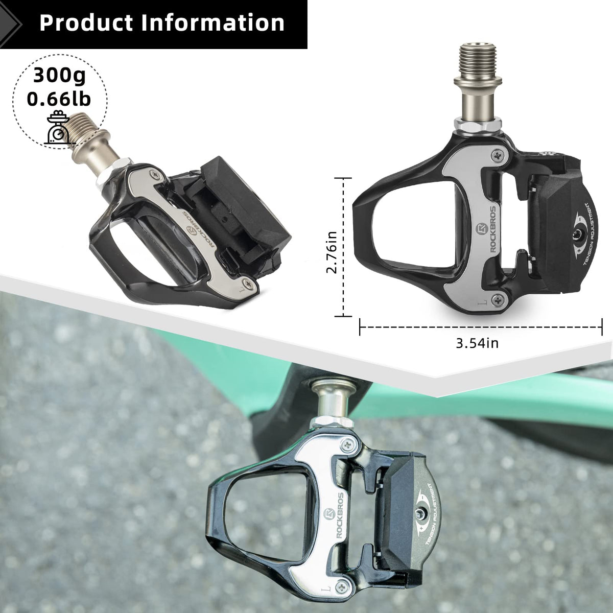 ROCKBROS Lightweight Clipless Pedals with Cleats Compatible with SPD-SL - ROCKBROS #color_Black-alloy body
