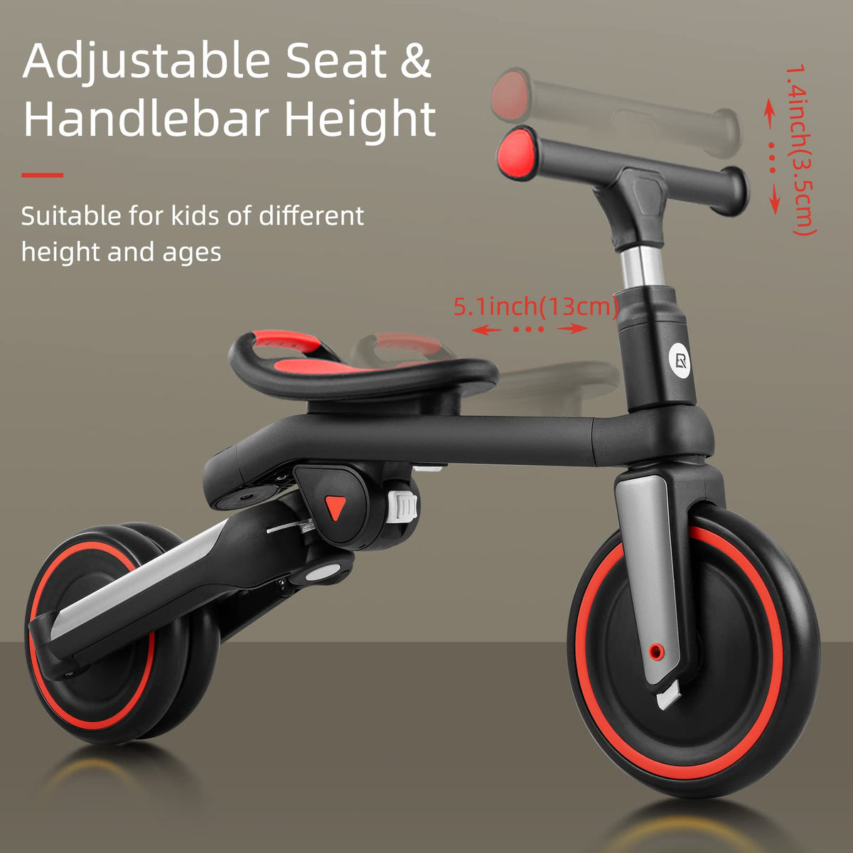 Kids 3 in 1 Tricycle Adjustable Seat Removable Pedals Toddler Ride On Bike