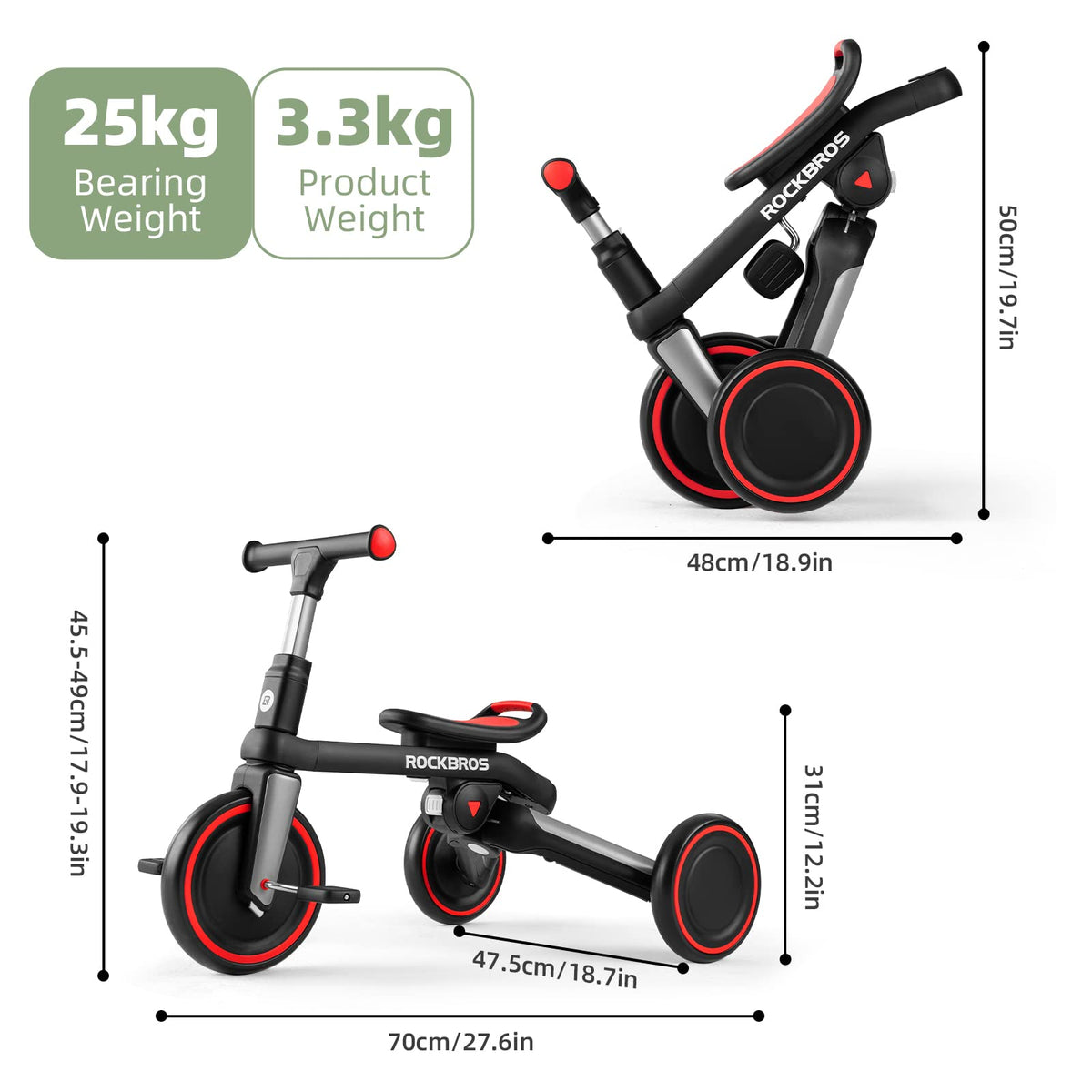 Kids 3 in 1 Tricycle Adjustable Seat Removable Pedals Toddler Ride On Bike