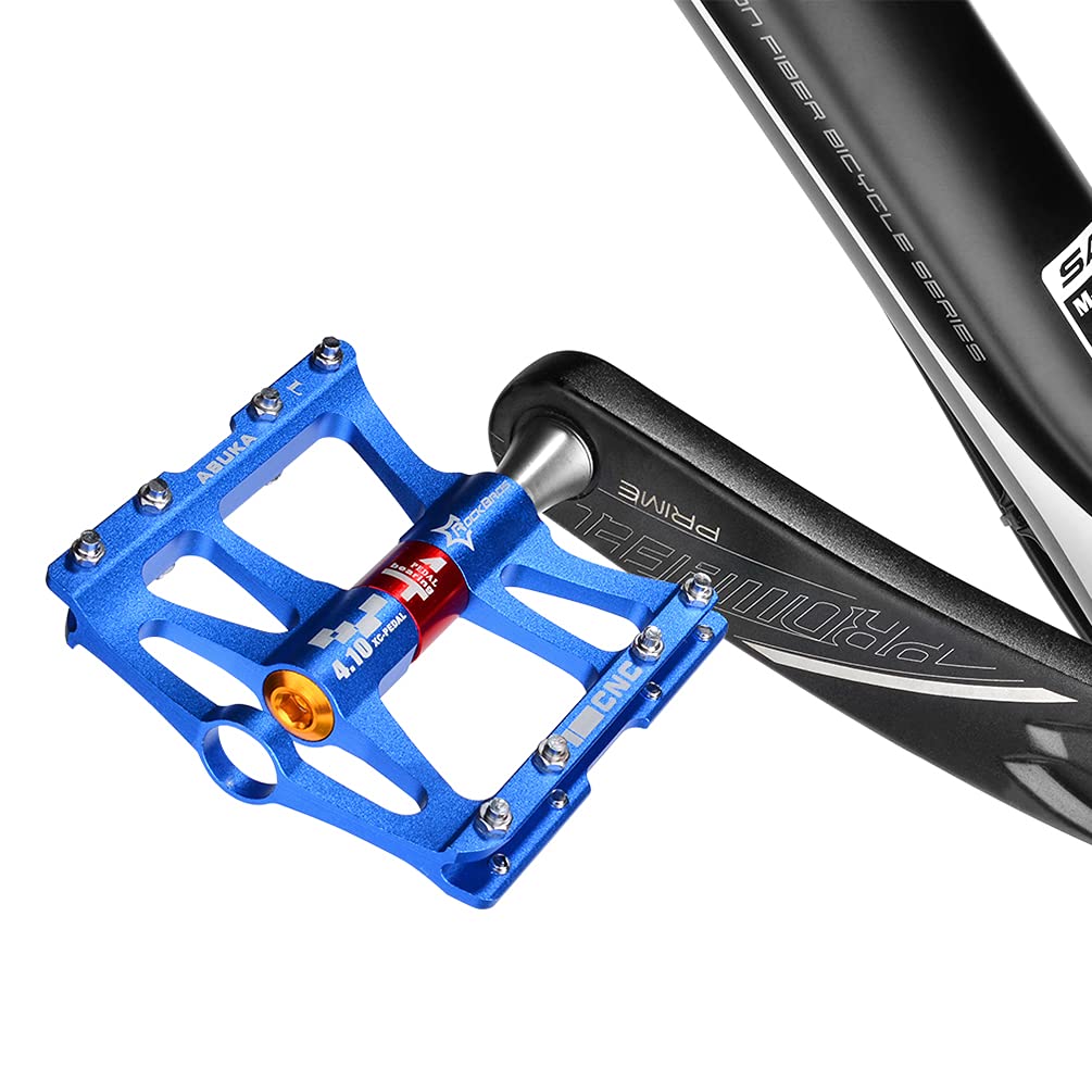 ROCKBROS 4 Bearings Mountain MTB Bike Pedals Platform Flat Aluminum Alloy 9/16" - ROCKBROS #color_Blue