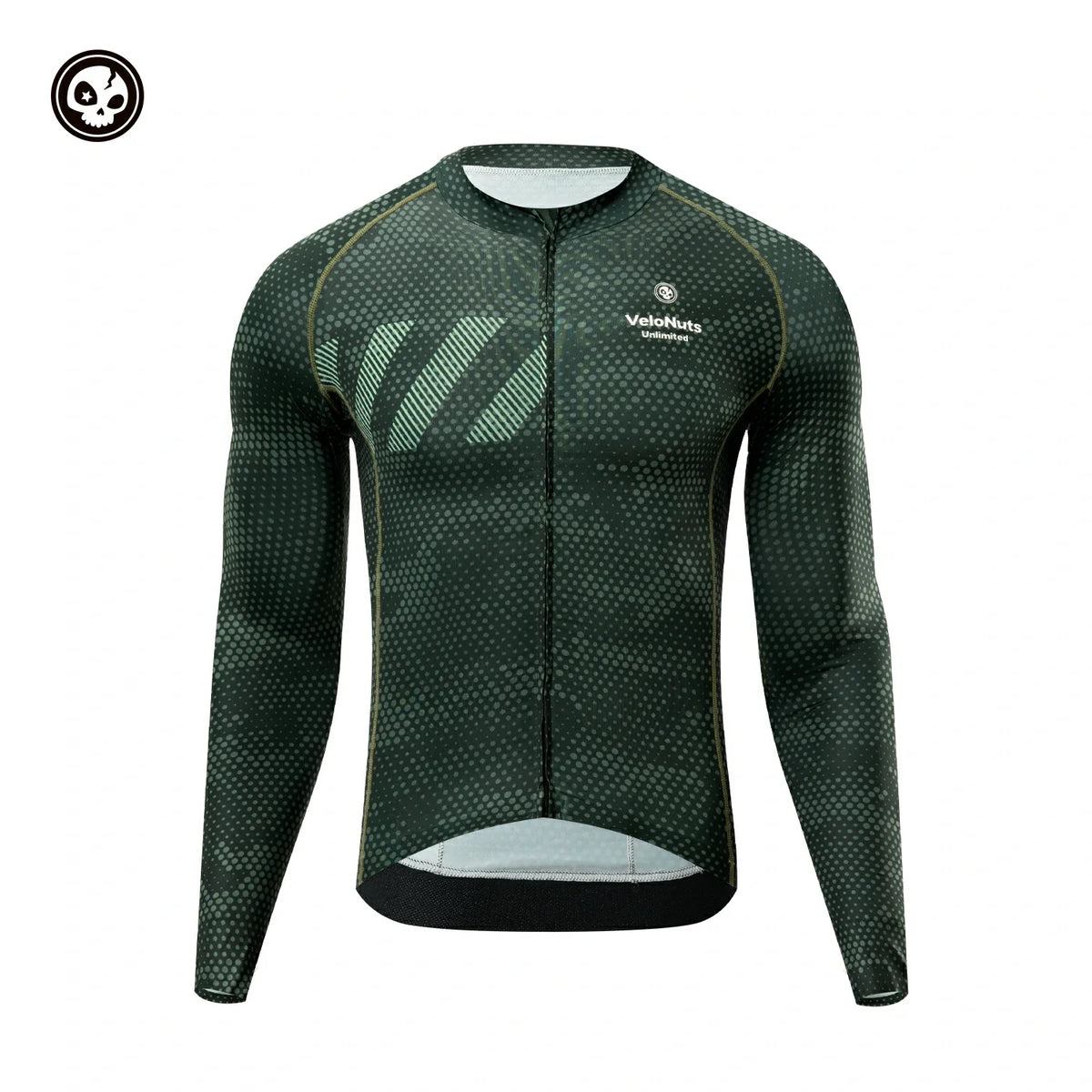 Green cycling jersey with brand logo on a white background #color_green