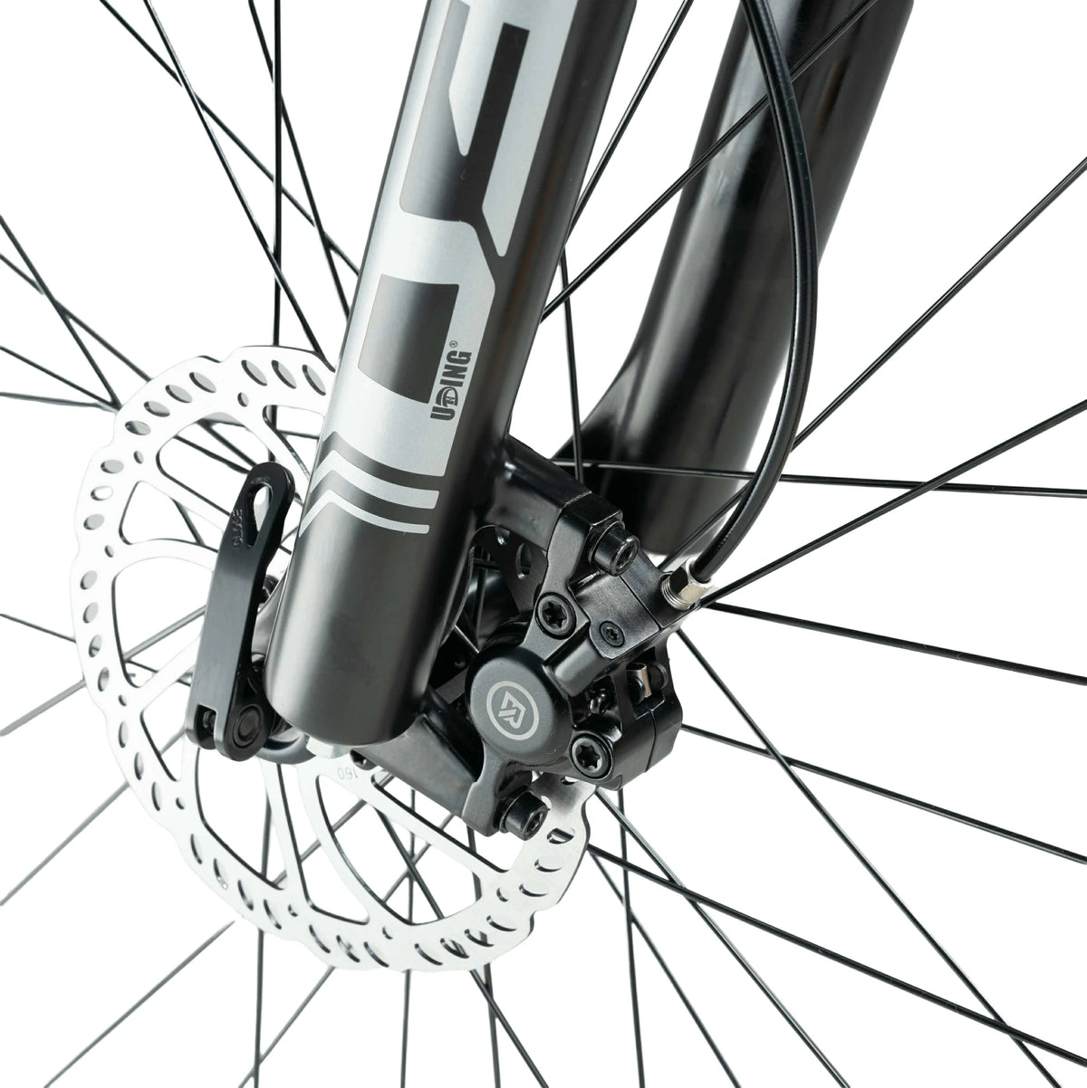 Durable alloy mountain bike fork with suspension and disc brake mounts