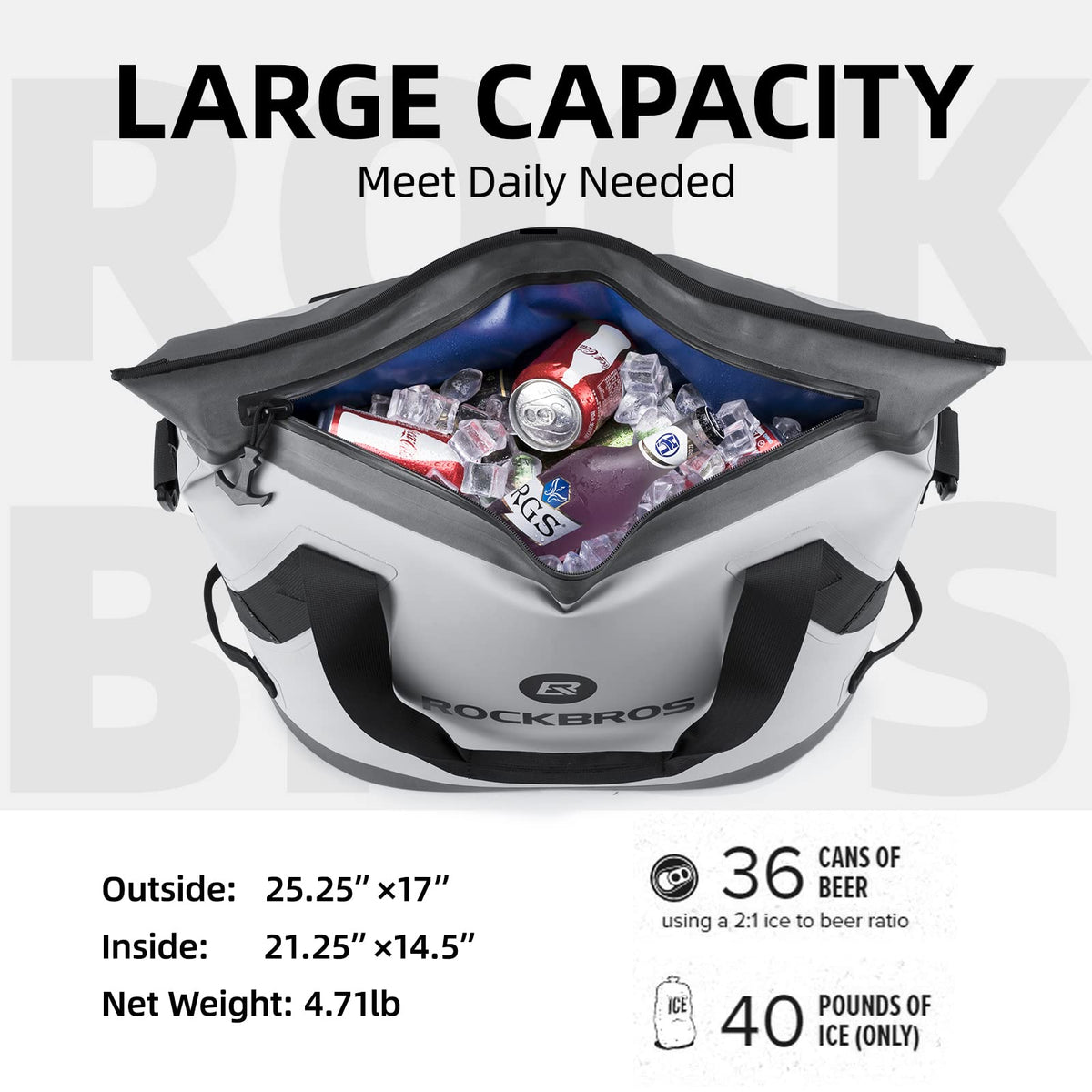 ROCKBROS Soft Cooler Insulated Leak Proof Cooler Bag Portable 36 Can - ROCKBROS