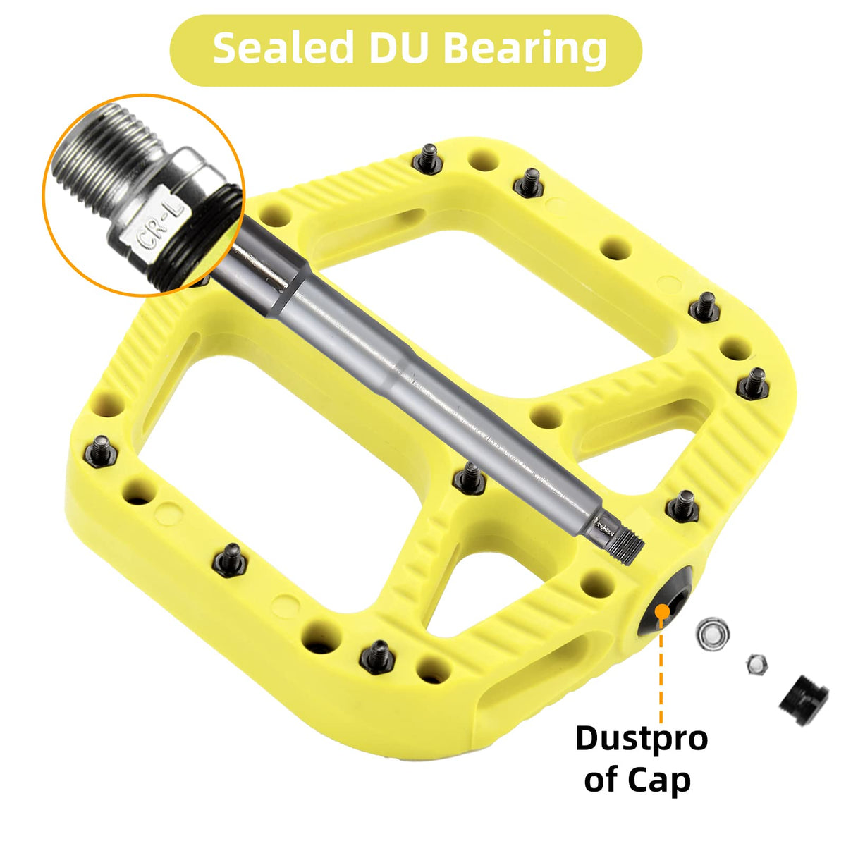 ROCKBROS Mountain Bike Pedals Nylon Composite Bearing 9/16" MTB Bicycle Pedals with Wide Flat Platform - ROCKBROS
