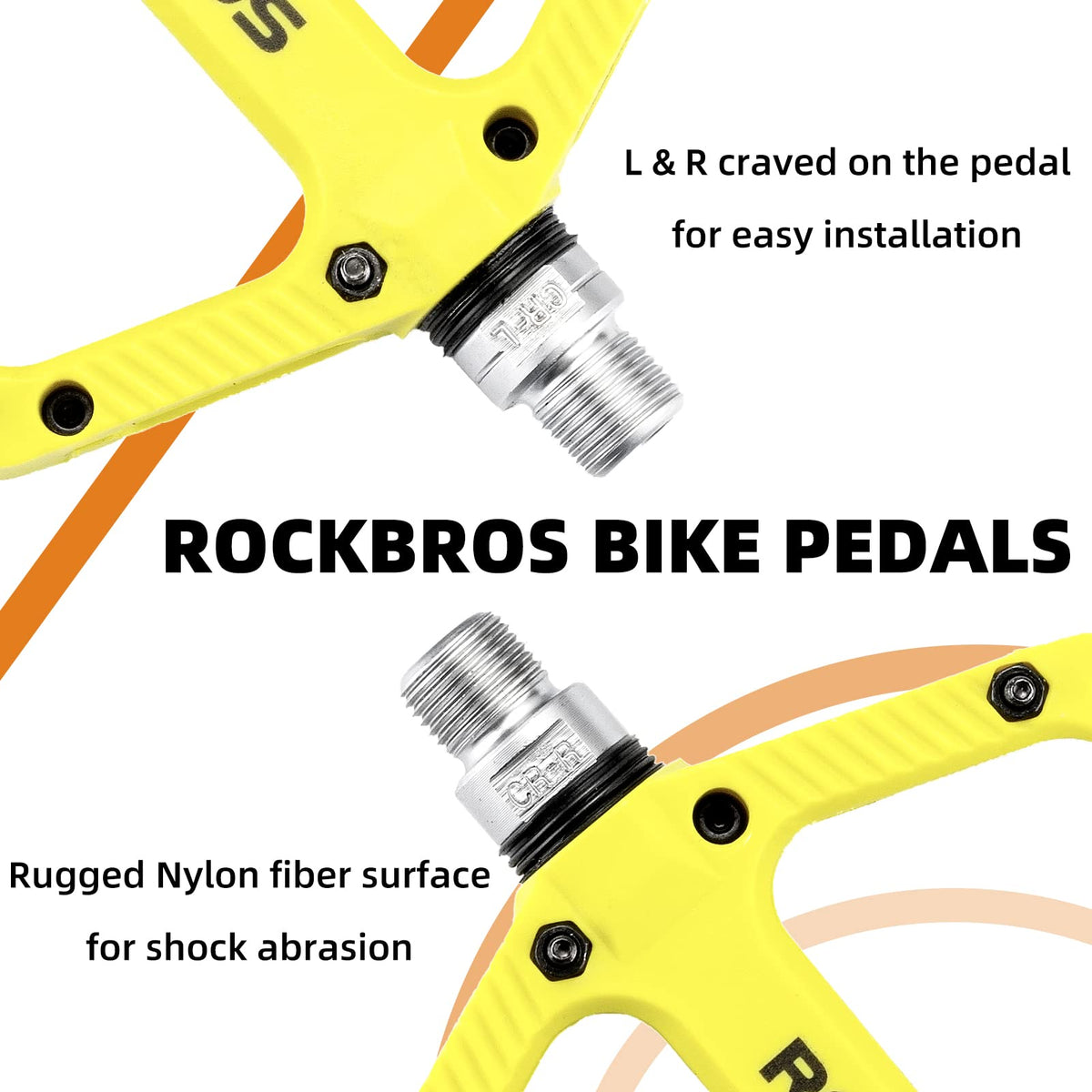 ROCKBROS Mountain Bike Pedals Nylon Composite Bearing 9/16" MTB Bicycle Pedals with Wide Flat Platform - ROCKBROS