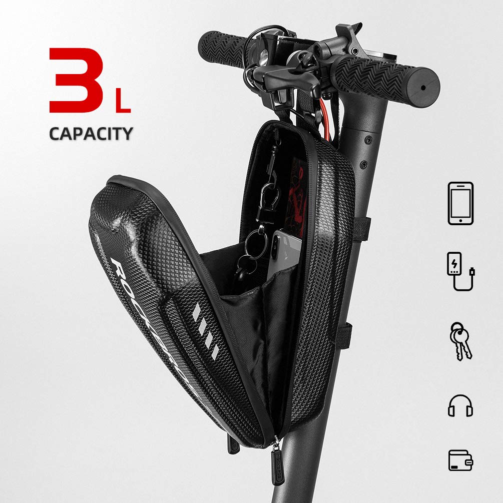 ROCKBROS Bolsa de almacenamiento para patinete impermeable, de EVA, de carcasa dura, para manillar de patinetes y bicicletas plegables