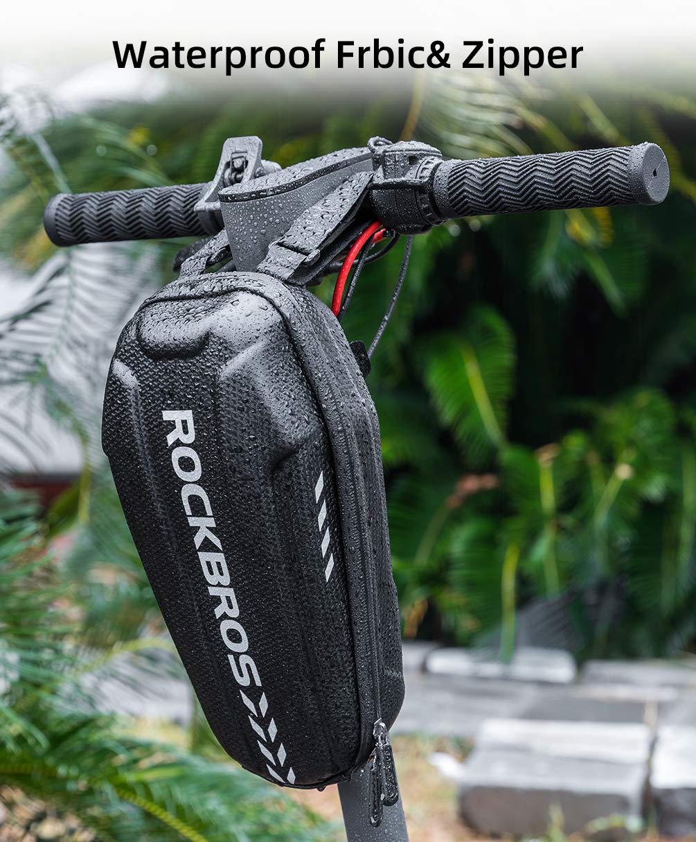 ROCKBROS Bolsa de almacenamiento para patinete impermeable, de EVA, de carcasa dura, para manillar de patinetes y bicicletas plegables