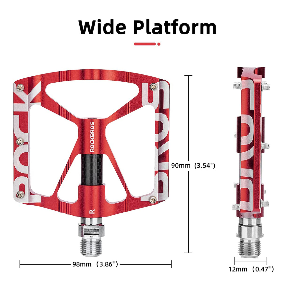 ROCKBROS Mountain Bike Pedals MTB BMX Pedals CNC Non-Slip Lightweight Aluminum Alloy Bicycle Pedals 9/16" - ROCKBROS