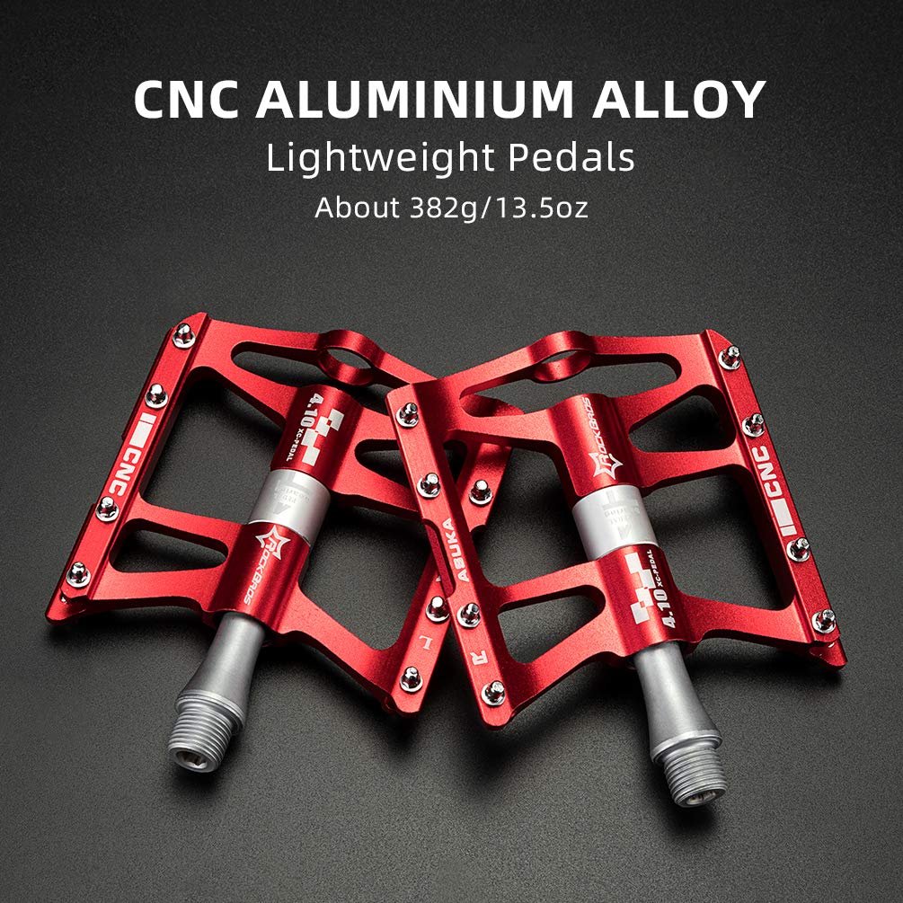 ROCKBROS 4 Bearings Mountain MTB Bike Pedals Platform Flat Aluminum Alloy 9/16" - ROCKBROS #color_red
